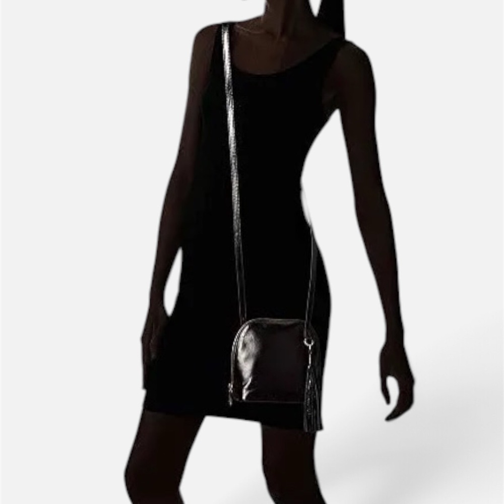 HOBO Nash Black Glossy Leather Crossbody Tassel Handbag Purse - Picture 11 of 11